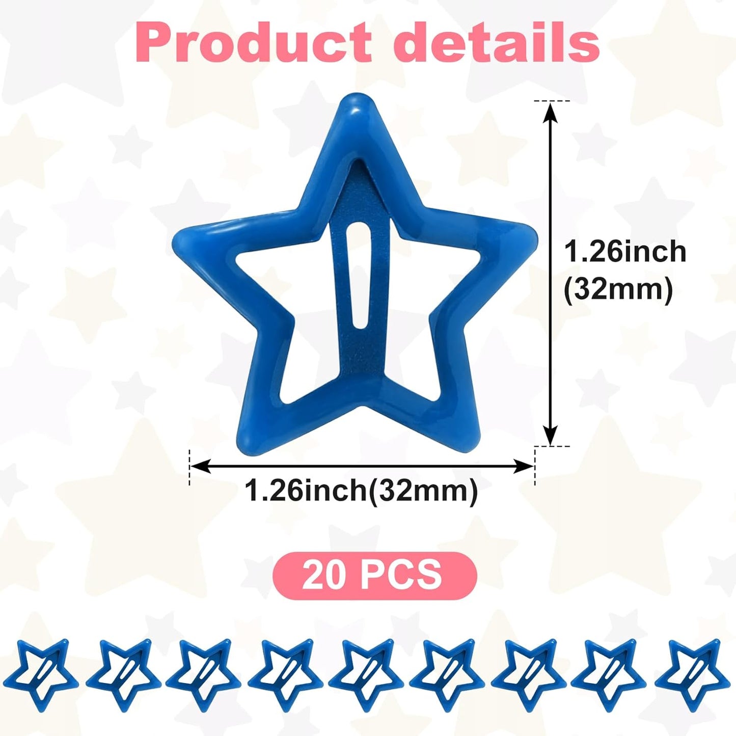 Joez Wonderful 20 Pcs Star Hair Clips, 1.26''/3cm Metal Snap Hair Clips, Cute Star Clips Hair Barrettes, Non-Slip Fashion Hair Accessories for Women (Dark Blue)