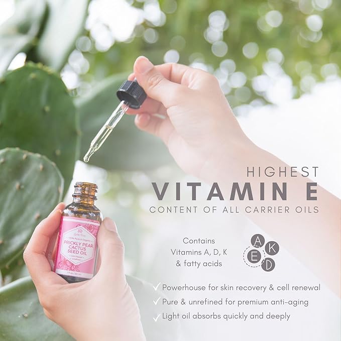 Leven Rose Prickly Pear Seed Oil (Barbary Fig) 100% Pure Organic Prickly Pear Oil, Extra Virgin, Cold Pressed, All Natural Face, Dry Skin & Body Moisturizer and Hair Treatment 1 oz