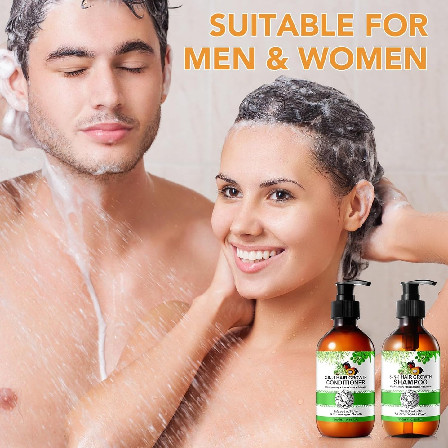 Biotin Shampoo and Conditioner for Hair Loss| Thickening Hair Products with Rosemary, Black Castor & Batana Oil - Strengthens, Repair, Add Shine for Women Curly, Straight, Dry and Damaged Hair