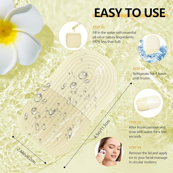 Ice Roller for Face and Eye, Silicone Ice Facial Roller Ice Holder, Face Ice Mold Skin Care, Face Icers Reusable Ice Cube Roller for Shrink Pores Anti Wrinkle Reduce Puffiness, Yellow