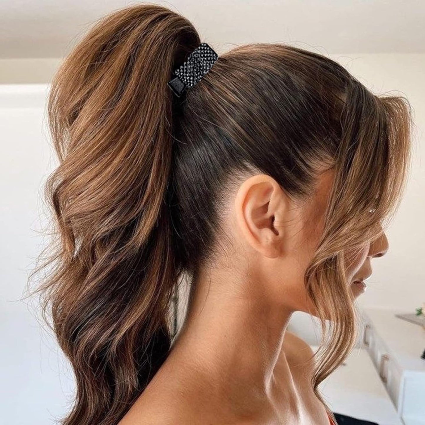 FRDTLUTHW 1.77Inch Small Hair Claw Clips for High Ponytail, Rhinestone Shark Hair Clips for Women Thick Long Hair (Black,Pack of 3)