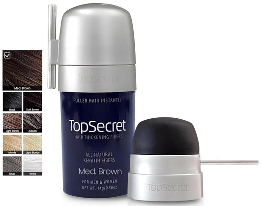 Top Secret Hair Thickening Building Fibers Applicator Included - Undetectable & Natural Hair Filler for Men & Women - Instantly Fill In Thinning Hair - Weather & Sweat Resistant (Medium Brown, Medium)