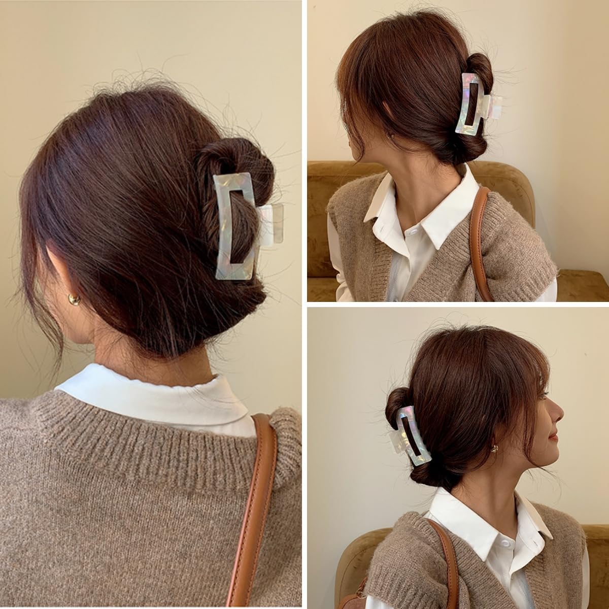 Cellulose Acetate Hair Clips for Women, Rectangle Tortoise Shell Celluloid Strong Hold Claw Clips for Thin Thick Hair, Barrette Jaw Clamp Styling Accessories for Ladies Mother (2 Pack)