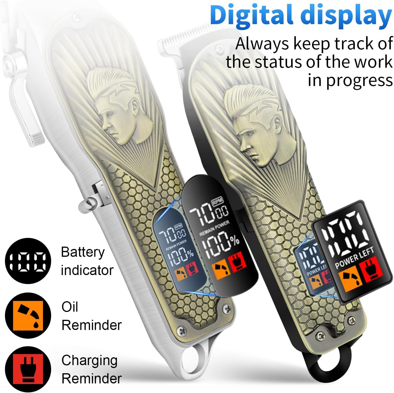 HIENA PRO Professional Hair Clippers for Men, Cordless Hair Clipper for Barber Clippers and Trimmer LED Haircut Set with Foil Shaver, Nose Trimmer, Rechargeable Clippers for Men