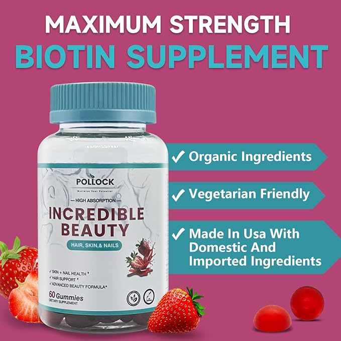 Biotin Gummies for Women– Orange Flavor, 60 Gummies for Hair Growth, Strong Nails & Bright Skin, 2 Gummies per Serving