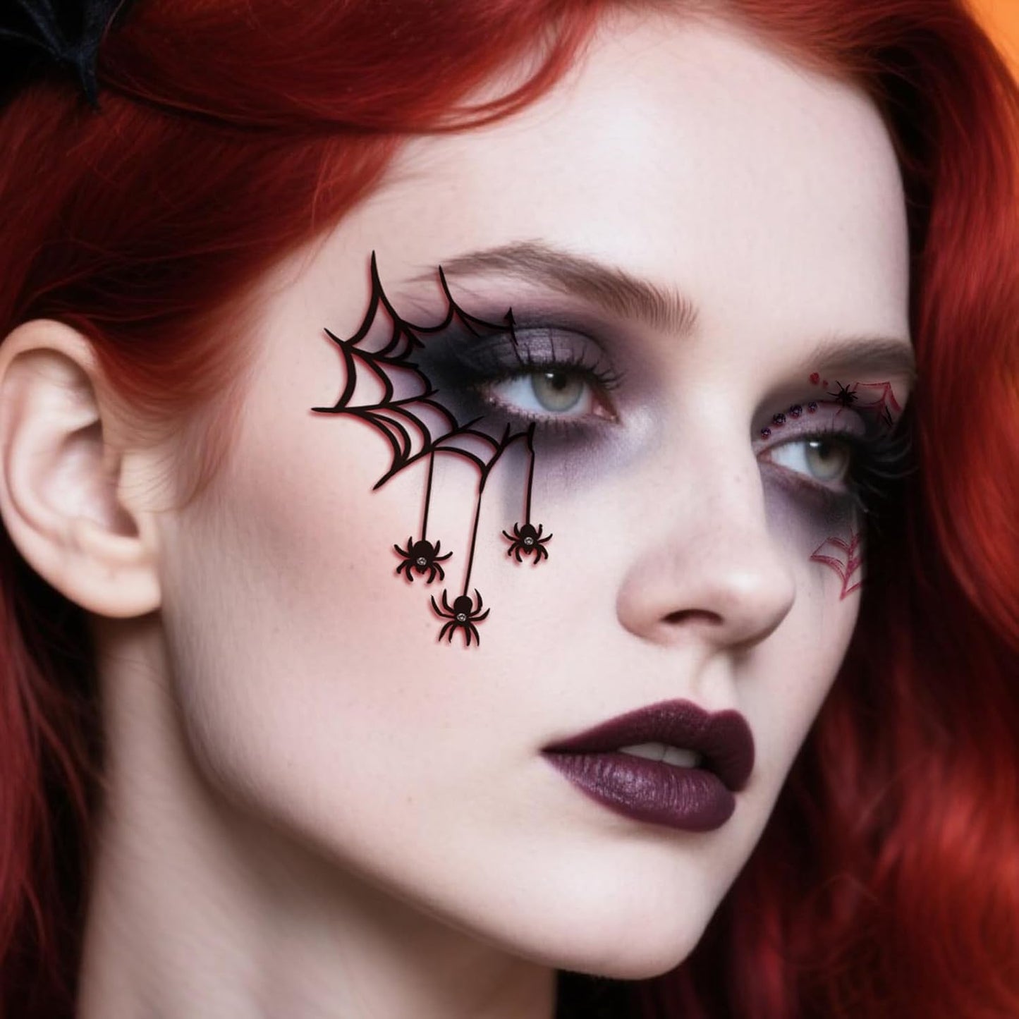 16 Sheets Halloween Face Temporary Tattoo, Spiders Web Bats Skulls Bloody Palm Upper & Lower Lash Realistic Designs Scary Motifs Tattoos for Men & Women Cosplay Party & Festive Face Makeup Decoration
