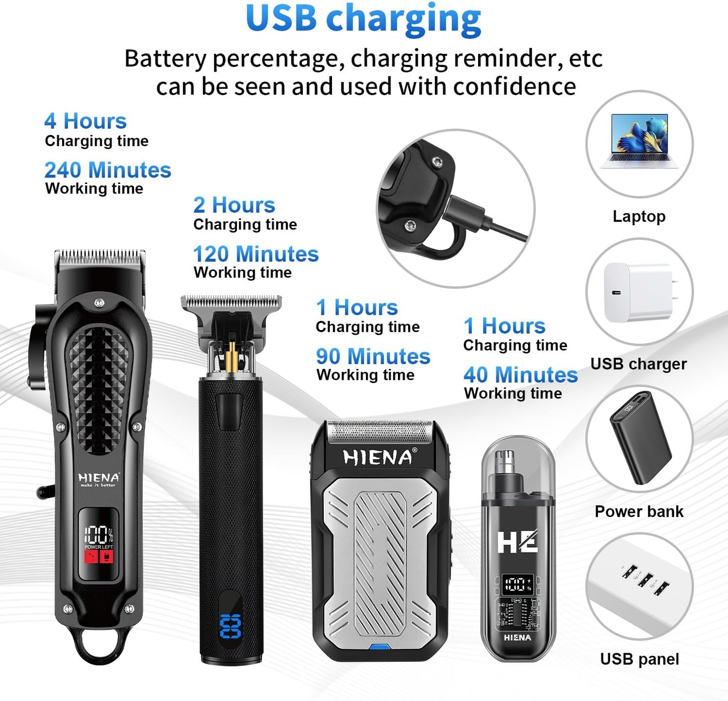 HIENA PRO Professional Cordless Hair Clippers for Men, T-Blade Beard Trimmer & Foil Shaver & Nose Hair Trimmer Set, Barber Clipper Hair Cutting Grooming Kit