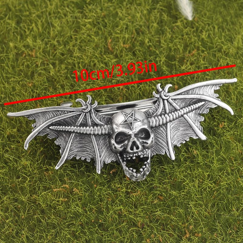 2PCS Gothic Skull Bat Hair Clip with Pentagram – Witch Hair Accessories, Spooky Goth Hair Clips for Women, Halloween Skull Hair Accessories, Witchy Gifts