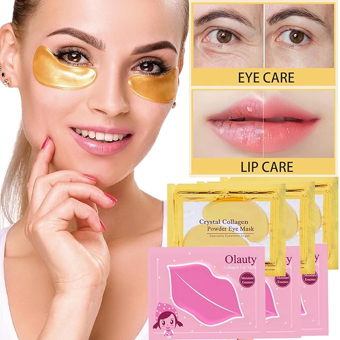 30 Pairs Lip Masks & Eye Masks, 24K Gold Gel Under Eye Patches for Puffy Eyes, Collagen Crystal Lip Mask Moisturizing Nourishing Collagen Lip & Eye Mask Set for Women Men