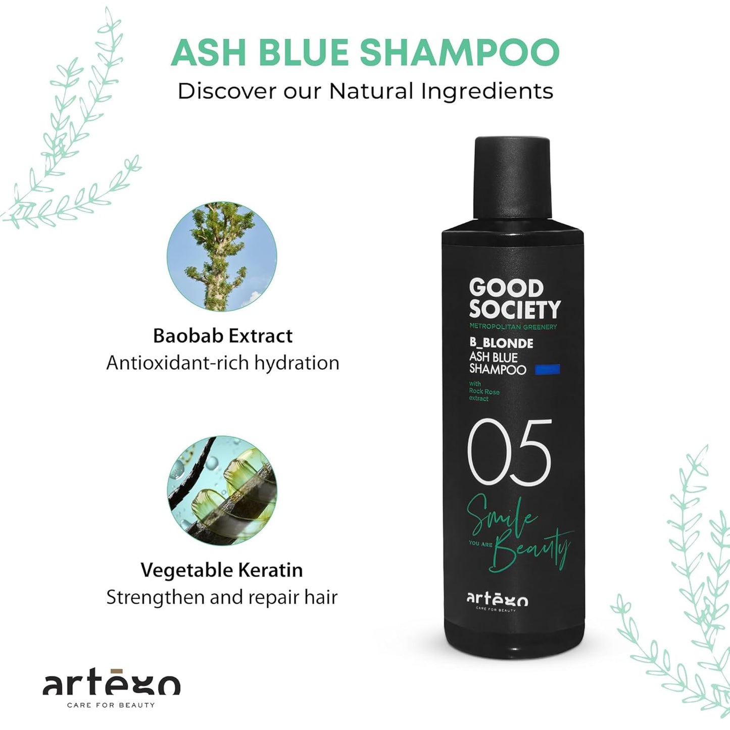 Artègo Good Society B_Blonde Ash Blue Shampoo – Tone Neutralizing Shampoo for Blonde, Bleached & White Hair (8.5 oz)