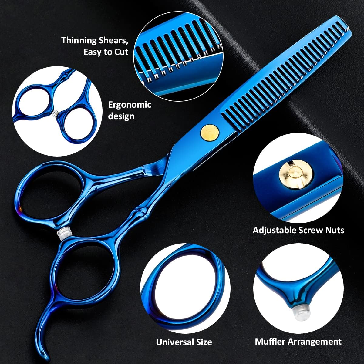 Professional Hair Cutting Scissors Sets Stainless Steel Barber Hairdressing Scissors Multifunctional Salon Thinning Scissors Straight Shears Tools for Men Women Home Use (Blue)