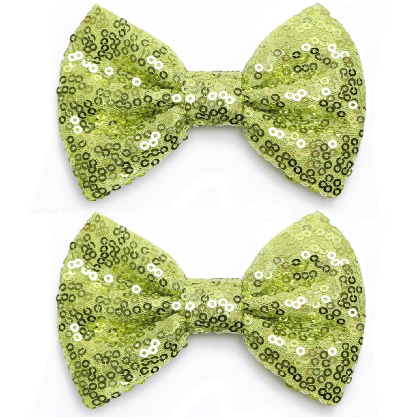 KISZU 4 Inch Sequin Glitter Hair Bows Clips, Sparkling Bling Little Bow HairPins Hair Accessories for Baby Girls Kids Children Teens and Women (Apple Green)