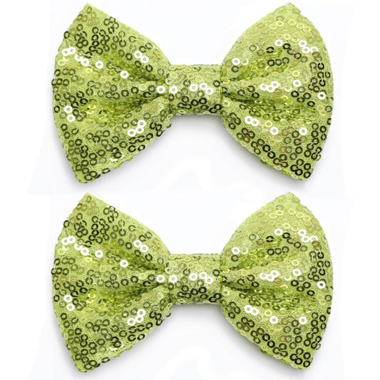 KISZU 4 Inch Sequin Glitter Hair Bows Clips, Sparkling Bling Little Bow HairPins Hair Accessories for Baby Girls Kids Children Teens and Women (Apple Green)