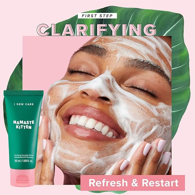 I DEW CARE Blemish Heartleaf Skincare Set - Kitten My Balance On | Foam Cleanser & Wash-off Mask & Serum, Clear and Soothe Irritation, Abosorb Excess Oil, Gentle Face Wash, Travel Size