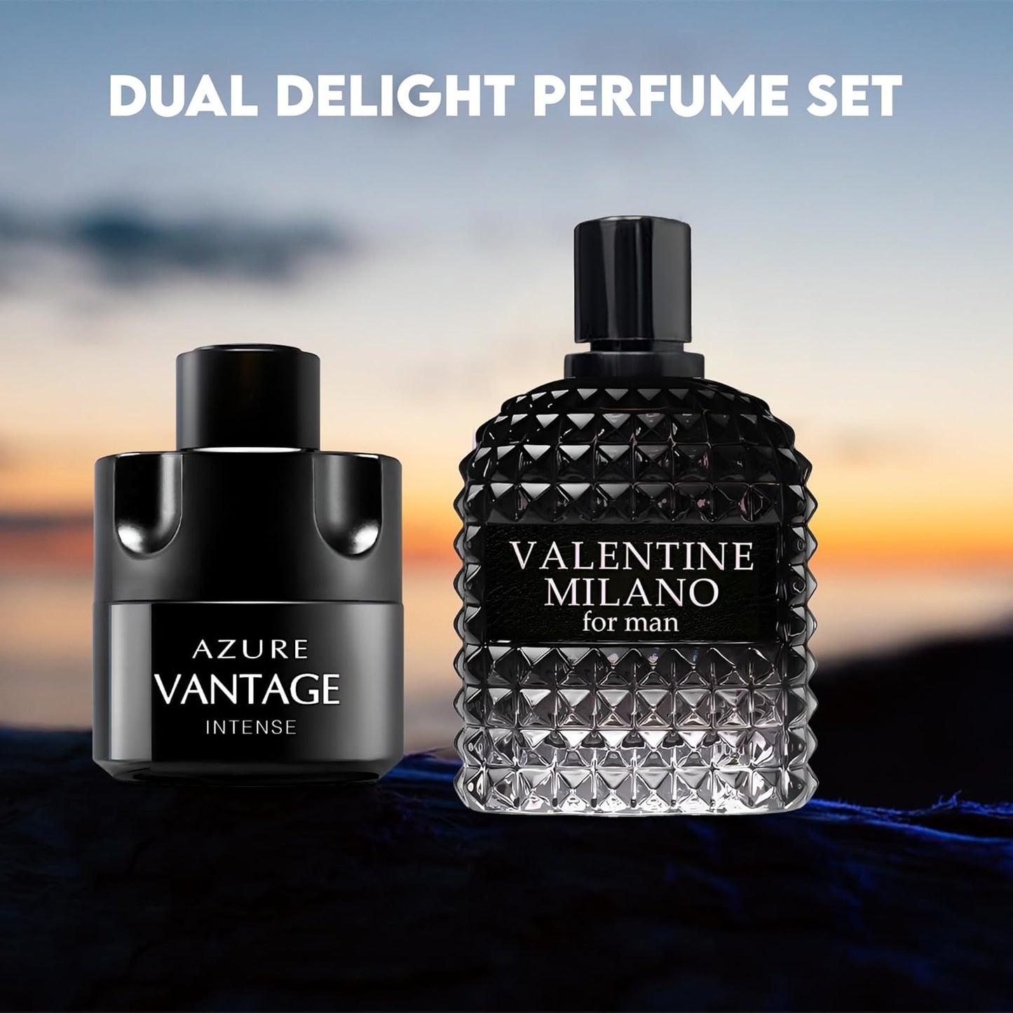 Valentine Milano/Vantage Intense 2PCS Eau De Toilette for Men-Fresh, Romantic Scent Perfume for Men 3.4 Fl Oz Each Mens Cologne For All Skin Daily Used