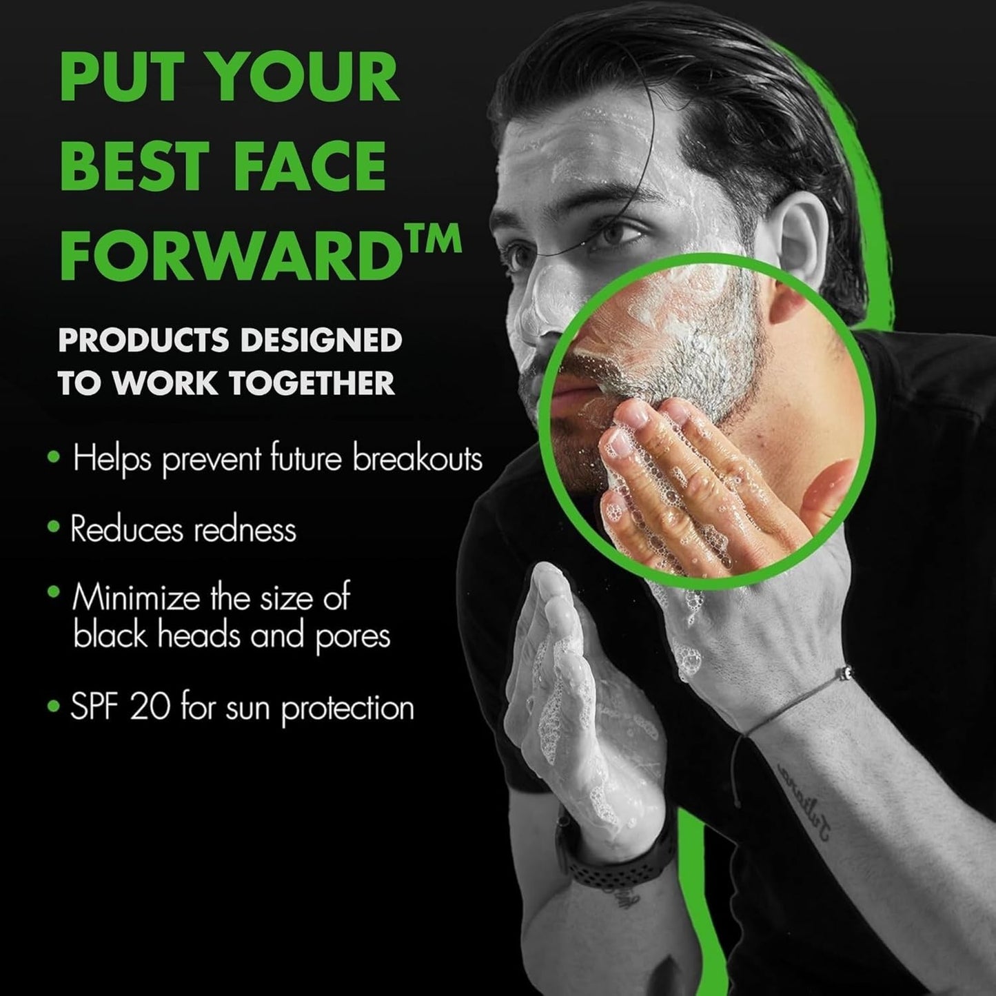 Tiege Hanley Men's Acne Treatment System (Level 2) - TiegeClear Advanced Routine for Smooth Skin - Includes Sal Acid Wash, Glycolic Acid Pads, and Serum - All Skin Types