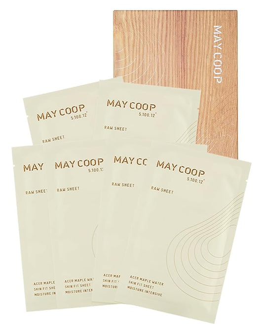 MAY COOP Raw Face Sheet Mask – Korean Hydrating & Clarifying Face Mask with 80% Maple Sap for Soothing and Balanced Skin - Soft Cotton Sheet for Hypoallergenic Skin, 6 Sheets