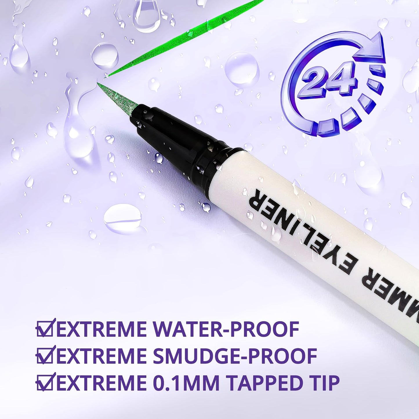 Metallic Neon Liquid Eyeliner, Glitter Neon Colored Eyeliners Pen, High Pigmented, Waterproof Smudge-Proof and Long-Lasting Metallic Eye Makeup for Halloween Christmas, Shimmer Green