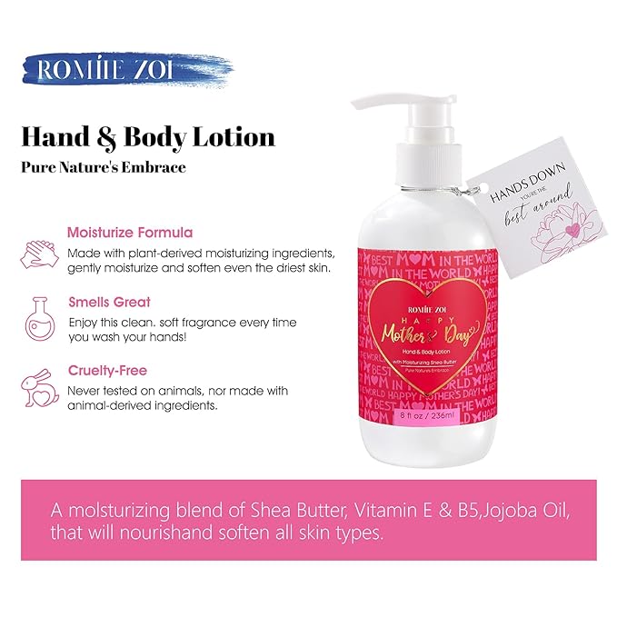 Hand & Body Lotion for Mother's Day Gift Basket- Red Heart - Infused with Rose Scented Aroma - 236 ML /8 FL OZ