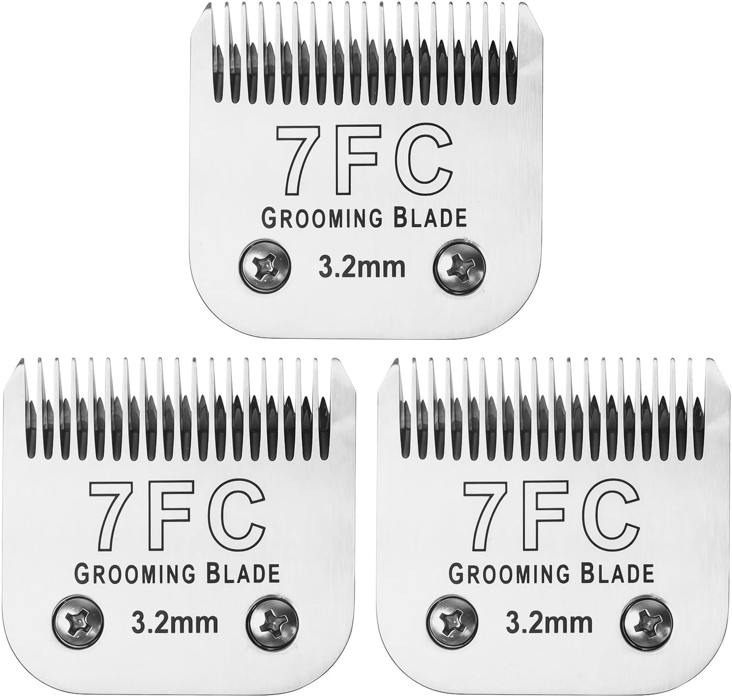 3 Pcs Size 7FC Detachable Dog Grooming Blades, Compatible with Andis, Oster A5, Wahl KM10 Series Clippers, Cut Length 3.2mm, Silver (7FC 3.2mm, 3Packs)