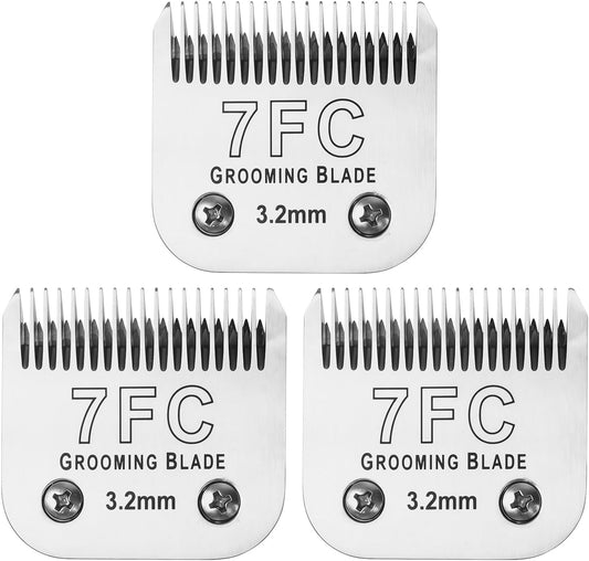 3 Pcs Size 7FC Detachable Dog Grooming Blades, Compatible with Andis, Oster A5, Wahl KM10 Series Clippers, Cut Length 3.2mm, Silver (7FC 3.2mm, 3Packs)