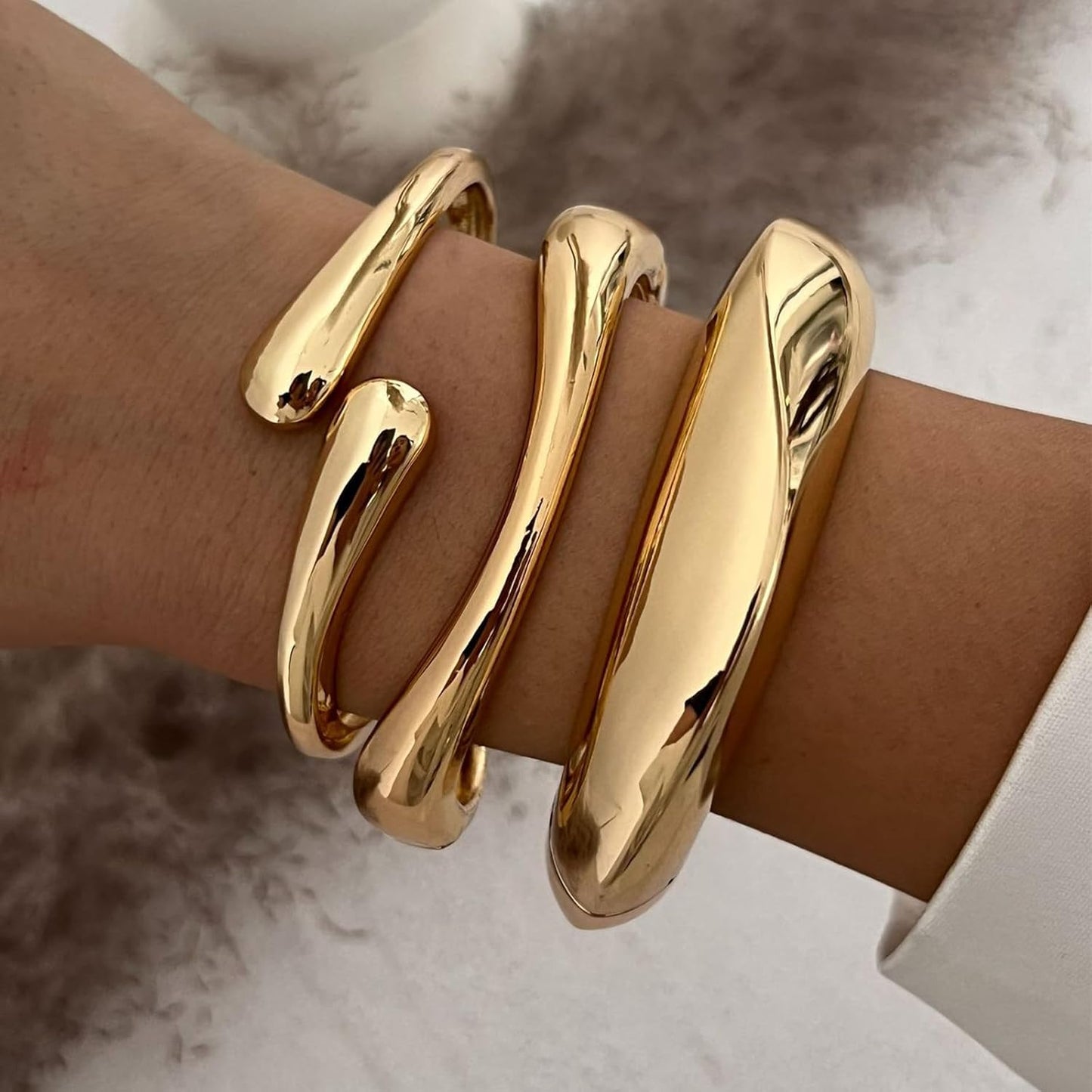 Chunky Gold Bangles Bracelets Earrings Set For Women, Statement Coordination of Twisted Hinged Stackable Bangle Bracelet and Chunky Earrings, Ideal Jewelry Gifts 18K Gold Plated