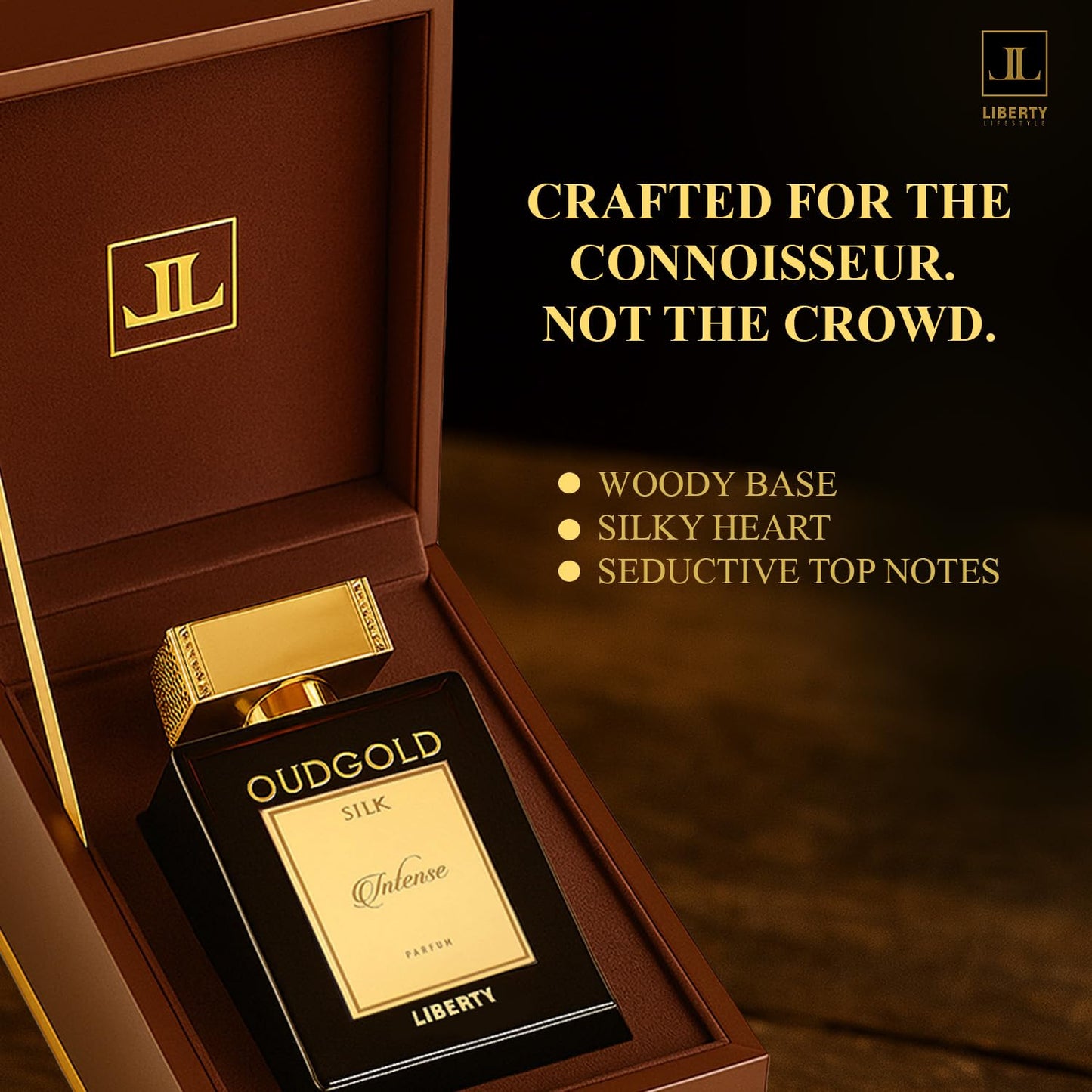 Liberty Premium Oud Luxury Seductive Long Lasting (3 days) OudGold Silk Intense Parfum for Men & Women (100ml/3.4Oz), Designed in France, Woody Notes