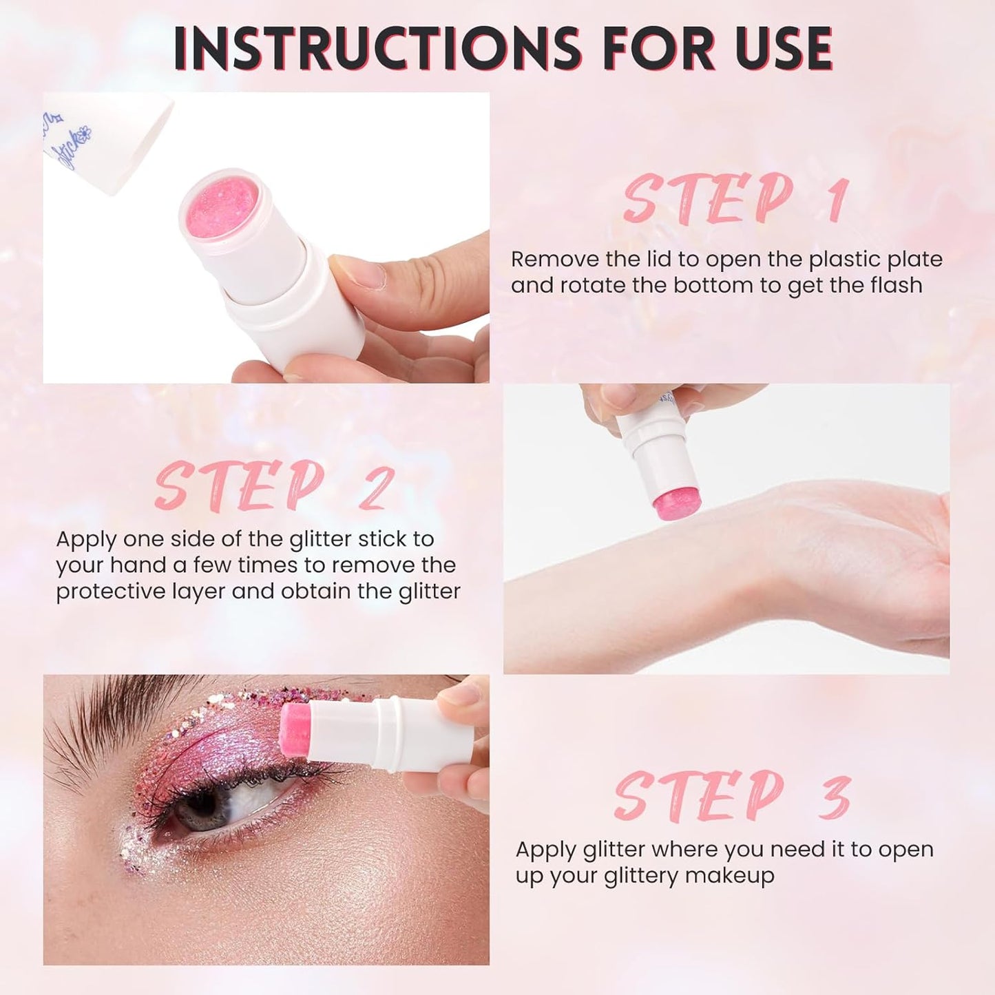 Body & Face Glitter Makeup Stick, Multiuse Waterproof Glitter Gel for Face Body Hair Eye Lip, Holographic Sequins Paint Stick, Mermaid Accessories Makeup (Silver, Pink, Green, Rose Red)