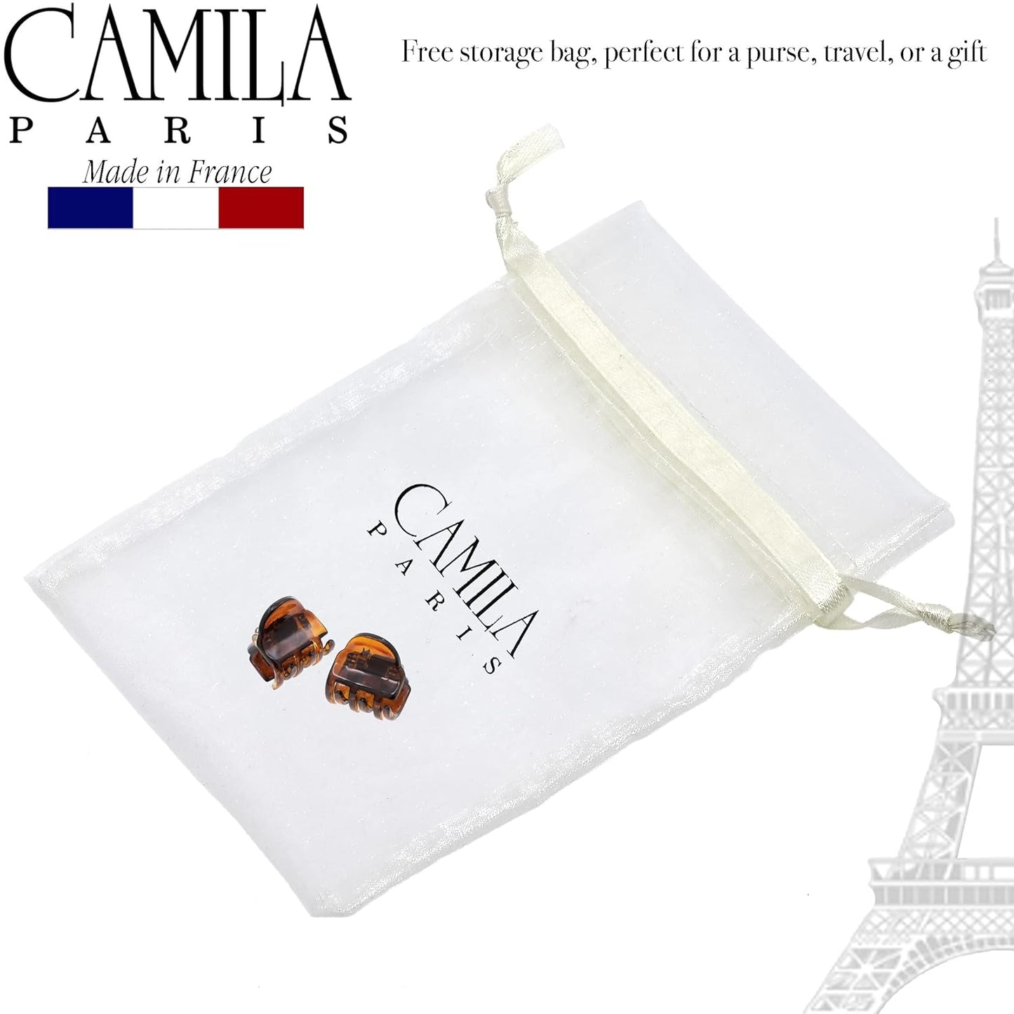 Camila Paris CP3289 French Hair Clip for Women, Set of 2 Small Tortoise Shell Girls Hair Claw Clips Fashion Durable Hair Accessories for Women, Ladies Strong Hold No Slip Grip Clamp, Made in France