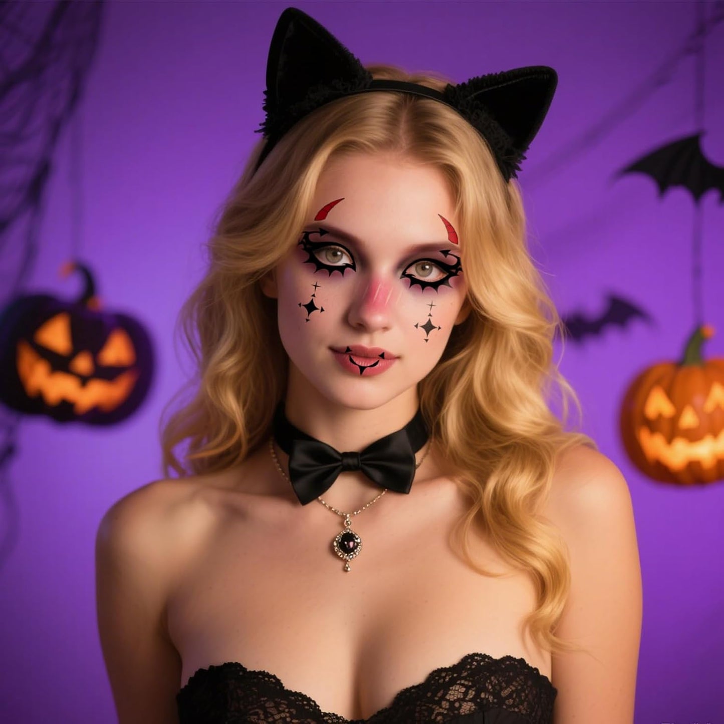 8Pcs Halloween Devil Face Tattoo, Face Temporary Tattoos Face Temporary Tattoo Sticker, Halloween Makeup Tattoo Stickers for Women, Men, Kids, Festival, Cosplay, Halloween