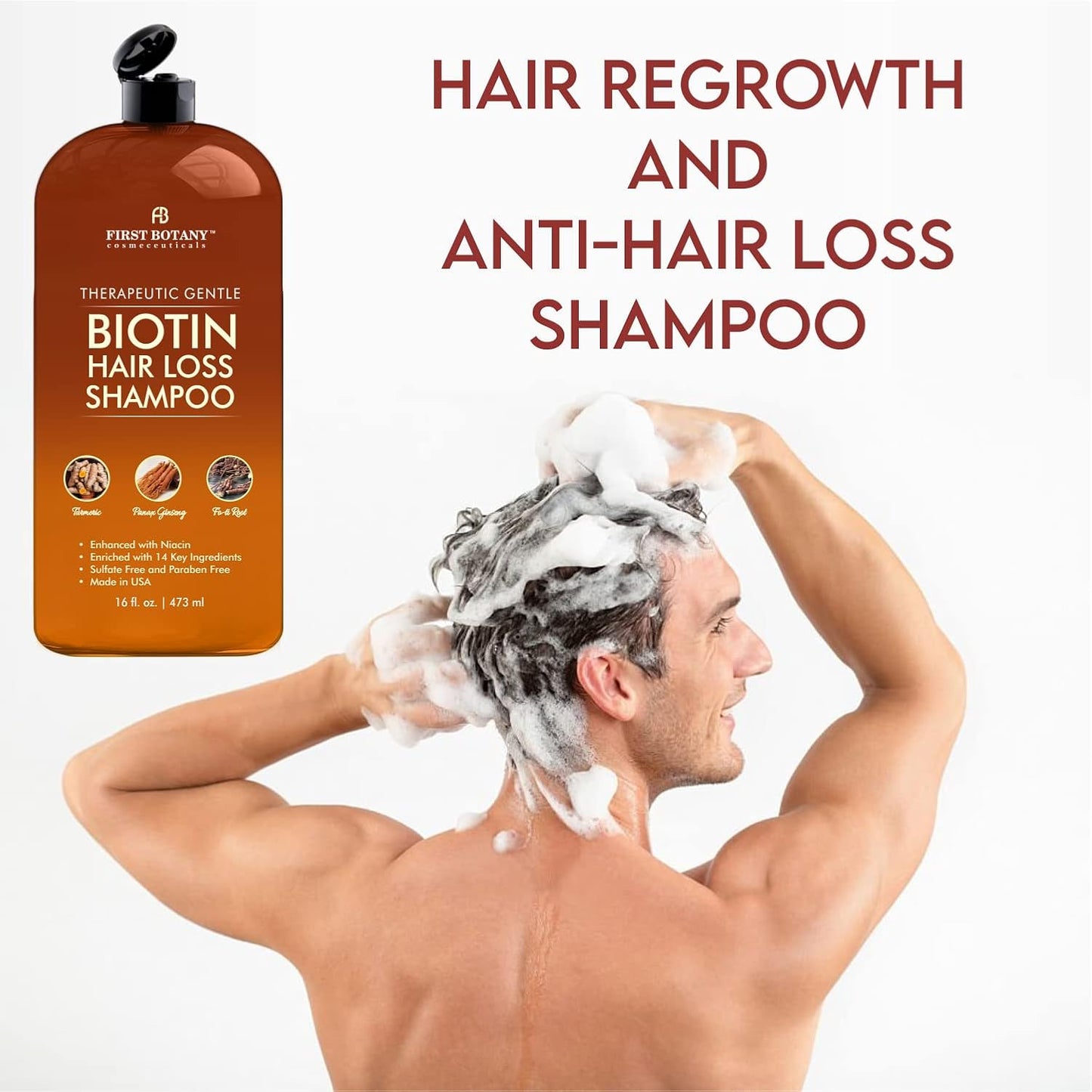 First Botany, Anti Hair Loss and Hair Regrowth Shampoo 16 fl oz, with DHT blockers- Daily Hydrating, Detoxifying, Volumizing Shampoo For Men and Women