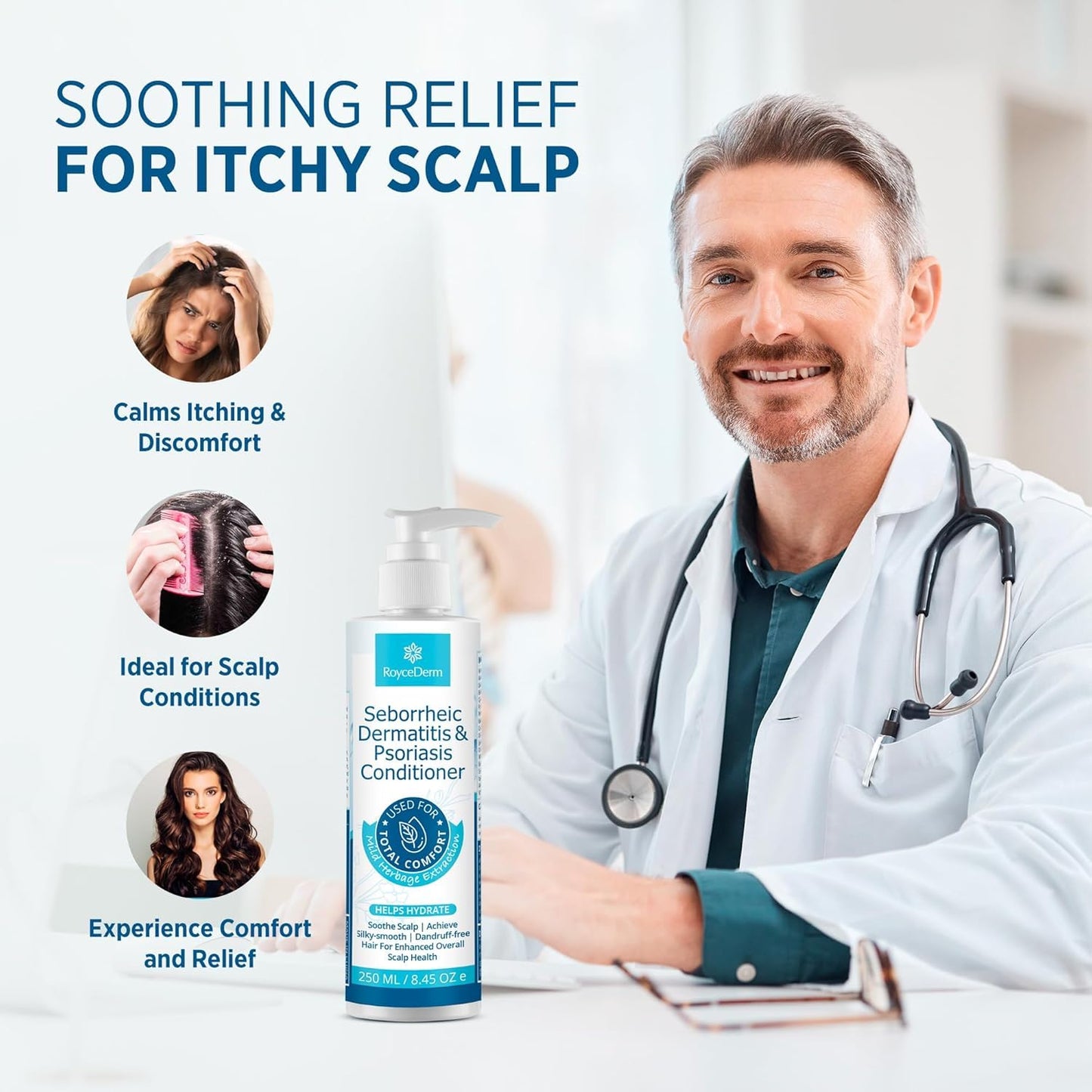 Roycederm Seborrheic Dermatitis Psoriasis Conditioner: Scalp Treatment for Folliculitis Psoriasis Dry Itchy Scalp Oily Hair - Dandruff Conditioner for Healthy Hair