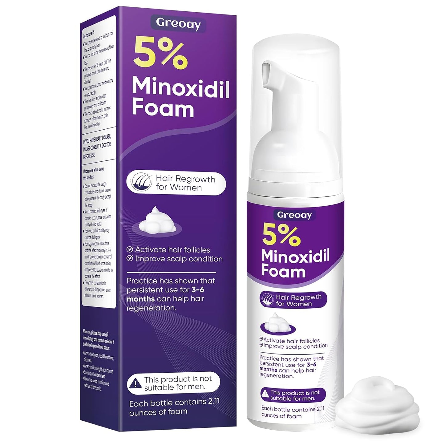 5% Minoxidil Foam for Women Hair Growth Foam Suitable for Hair Thinning Receding Hairline and Hair Loss to Hair Regrowth Get Thicker Fuller Hair 1 Bottles 2.11 Ounces Each