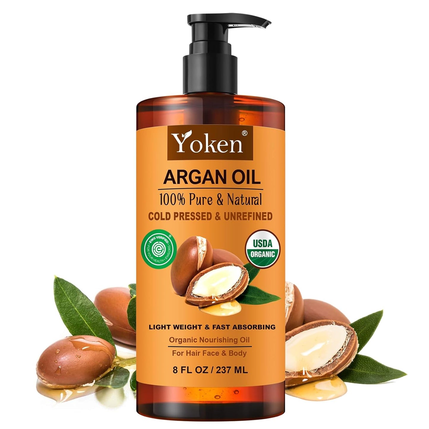 Argan Oil for Hair, Pure and Natural Morocco Argan Oil, Argon Oil For Hair, Scalp, Face & Skin Care, 100% Cold Pressed Hair Conditioner, Unrefined Argon Nails Carrier Oil (8 Fl Oz)