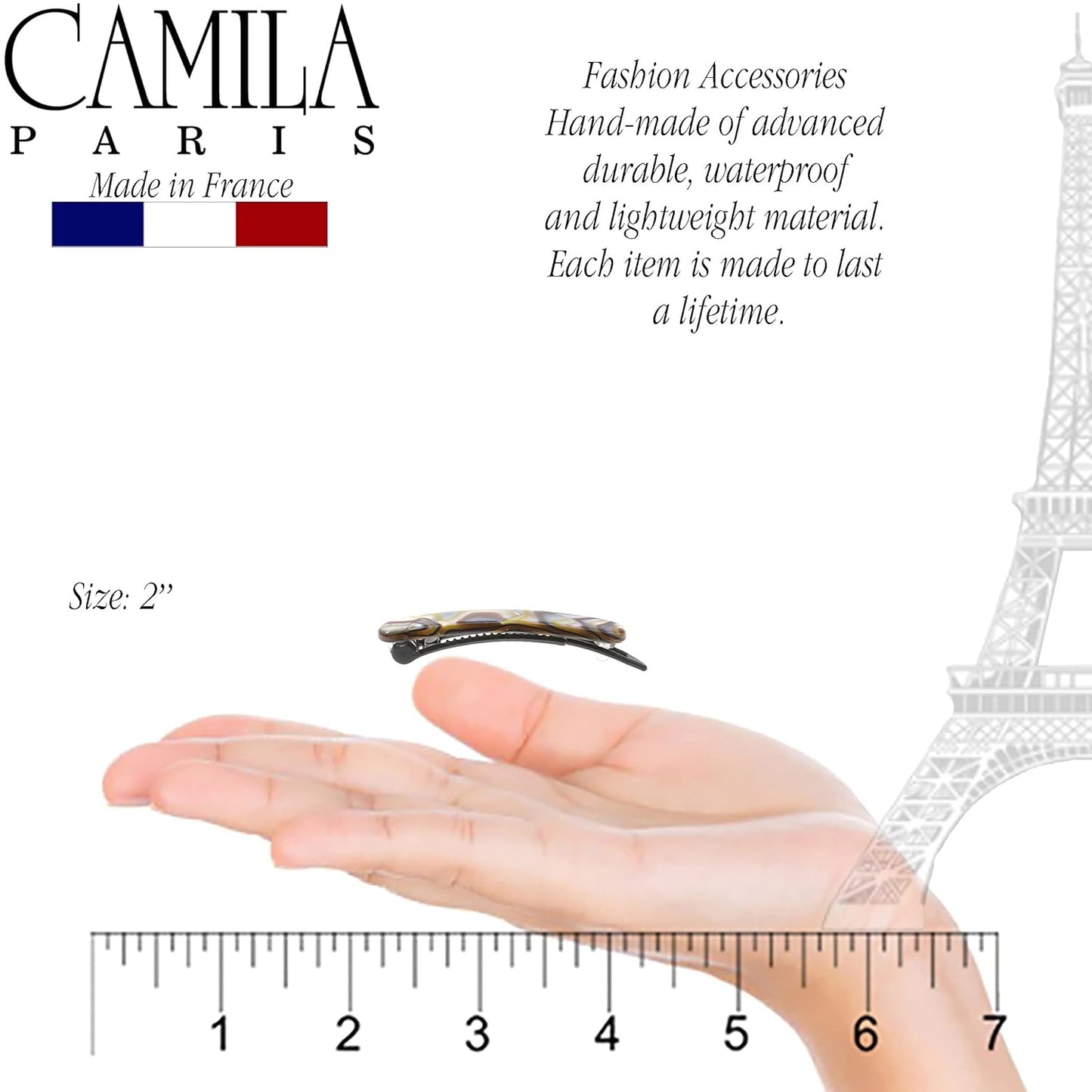 Camila Paris CP3377 French Hair Barrettes Clips for Women, Handmade Onyx, Girls Side Slide-in Barrette Clip, Hair Accessories for Women. Strong Hold No Slip Grip Durable and Styling, Made in France