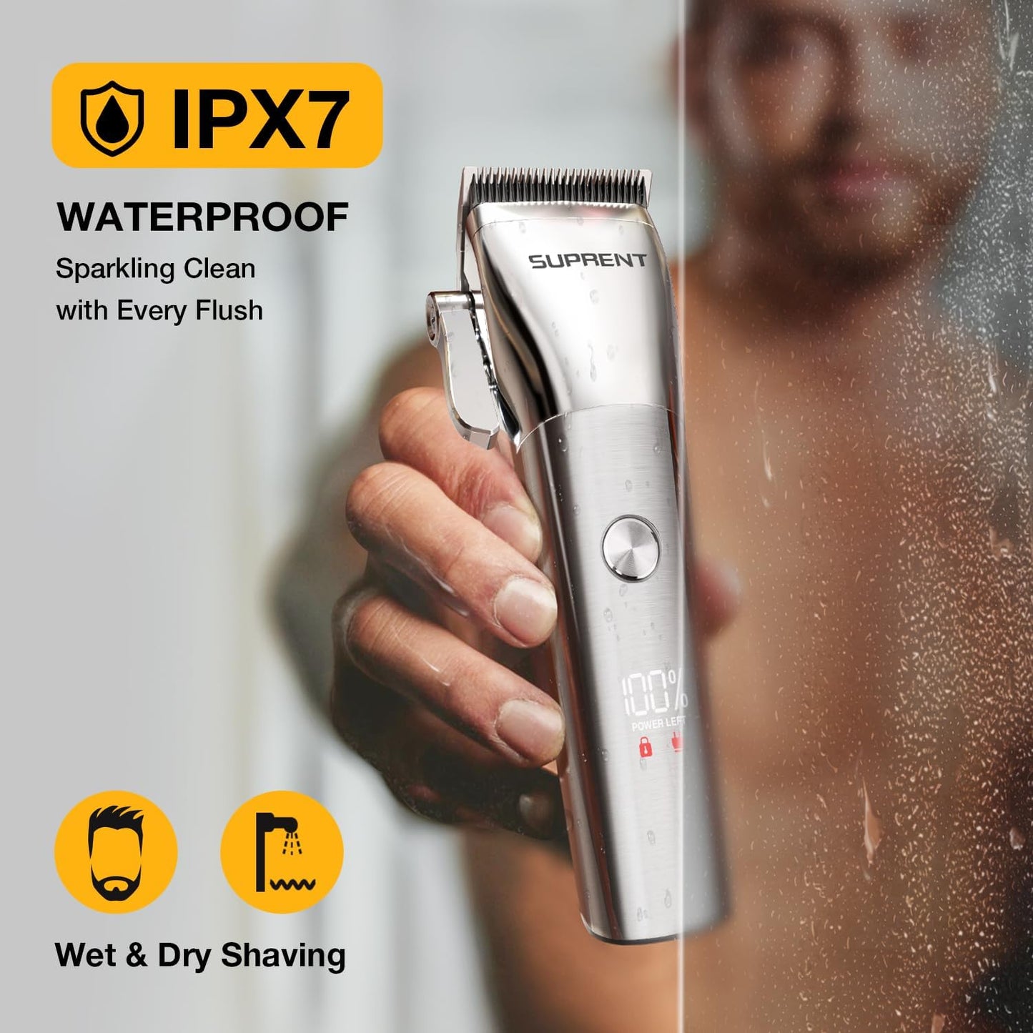 SUPRENT Low Noise Hair Clippers for Men Easy-Clean Waterproof Clippers, Cordless Clippers & Trimmers Set for Family Grooming