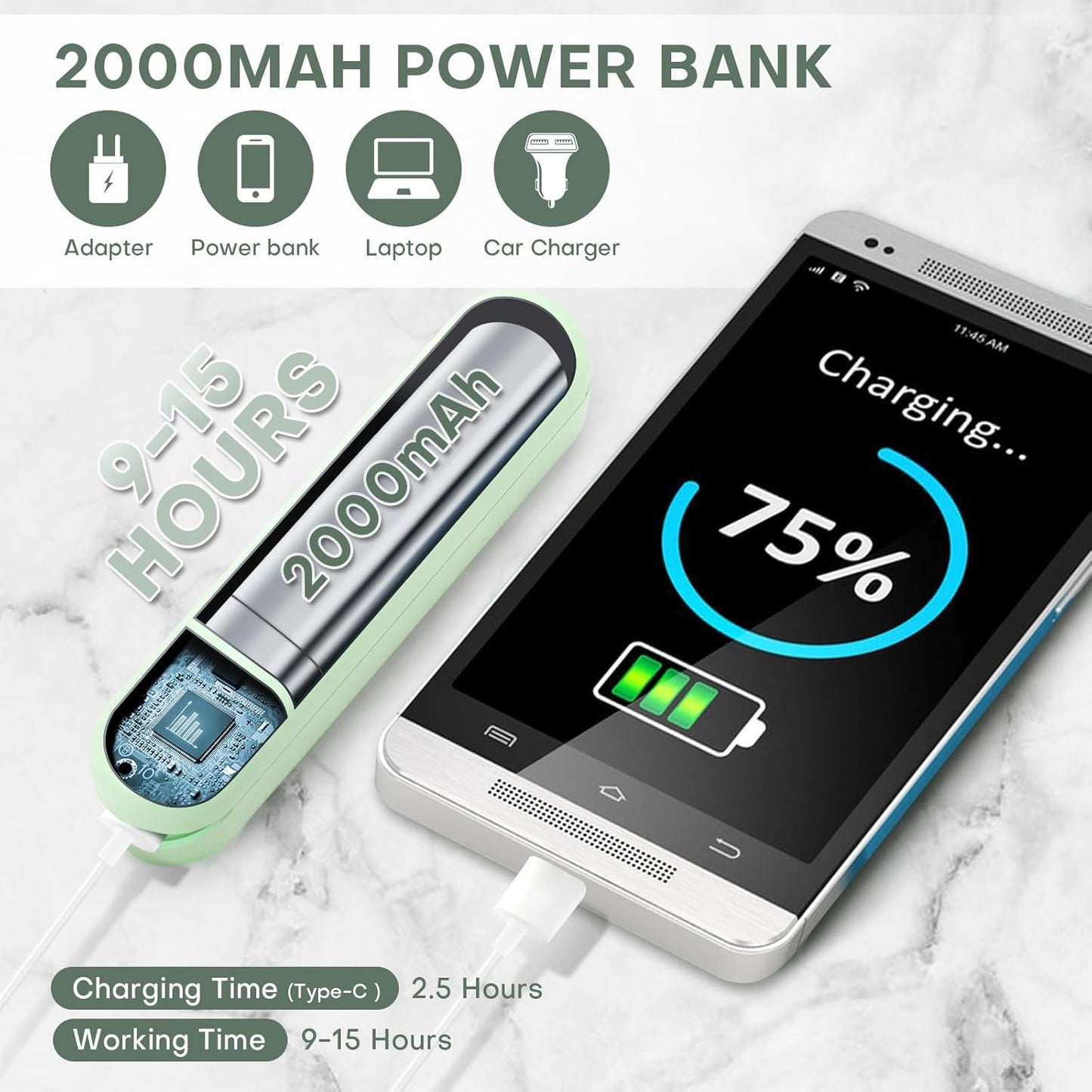 Nezylaf Portable Mini Handheld Fan, Small Rechargeable Personal Fan with Pocket Power Bank Design for Travel/Women Gifts/Disney World Accessories/Theme Park Essentials