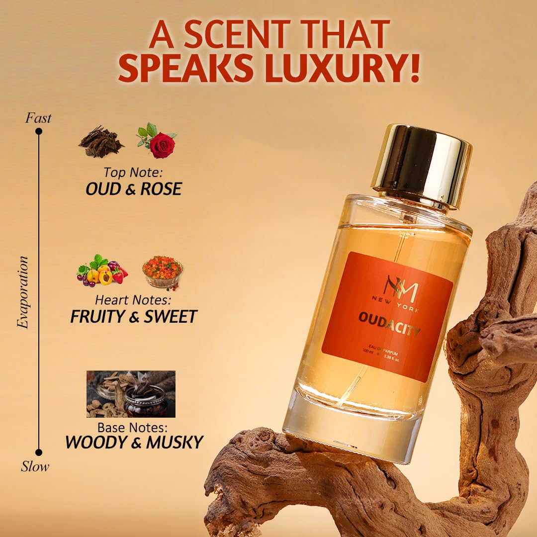 NOURISH MANTRA NM New York Oudacity Luxury Perfume | Premium Long Lasting Fragrance Spray | With Aromatic Blend of Musky & Fruity Notes | Unisex Perfume | 100 ml