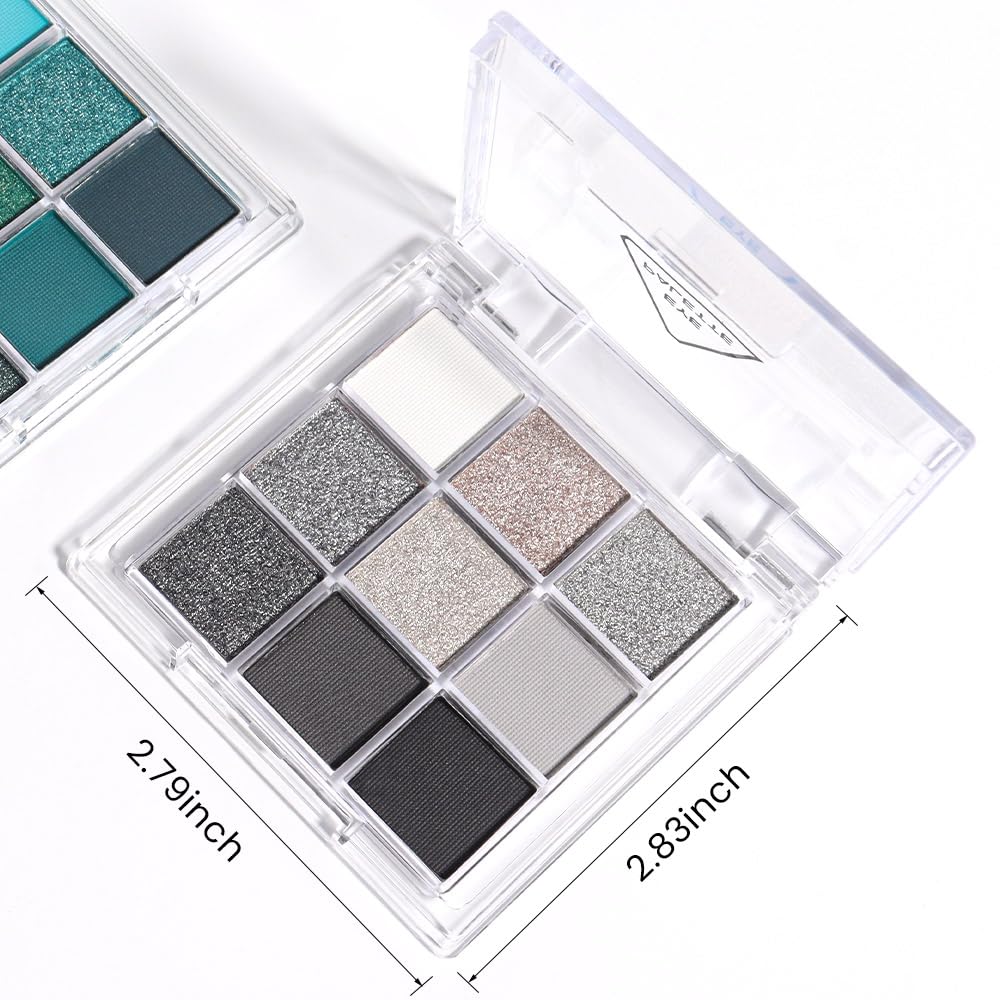 evpct 9 Colors Silver Gray Glitter Eyeshadow Palette, Black Smokey Grey and Silver White Sparkle Glitter Shimmer Shiny Eye Shadow Palette Makeup kit for older Women, High Pigment Waterproof eyeshadow