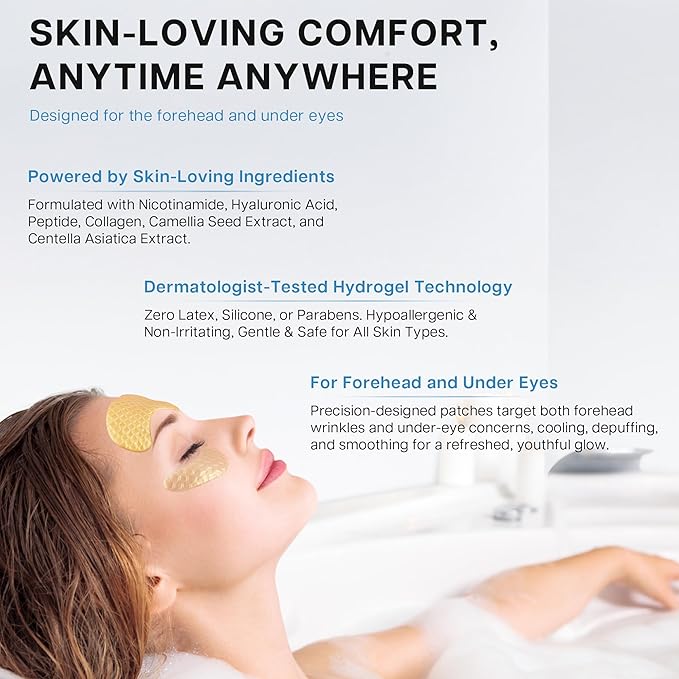 Under Eye and Forehead Wrinkle Patches Duo, Collagen Hyaluronic Acid and Camellia Extract Facial Patches for Forehead Lines, Puffy Eyes, Dark Circles Bags and Revitalization