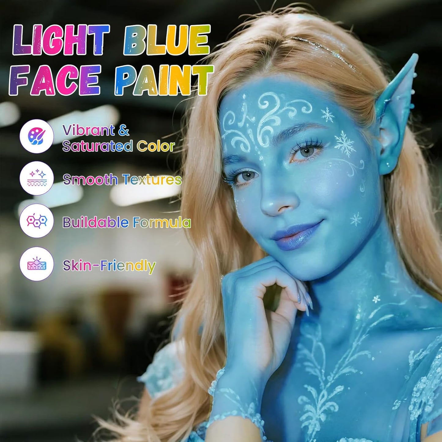 Light Blue Face Paint, Water Based Facepaint, Non Toxic Light Blue Body Paint, High Pigment Face Painting for Halloween, Easter, Costume, Themed Parties, Cosplay 1.06 Oz.