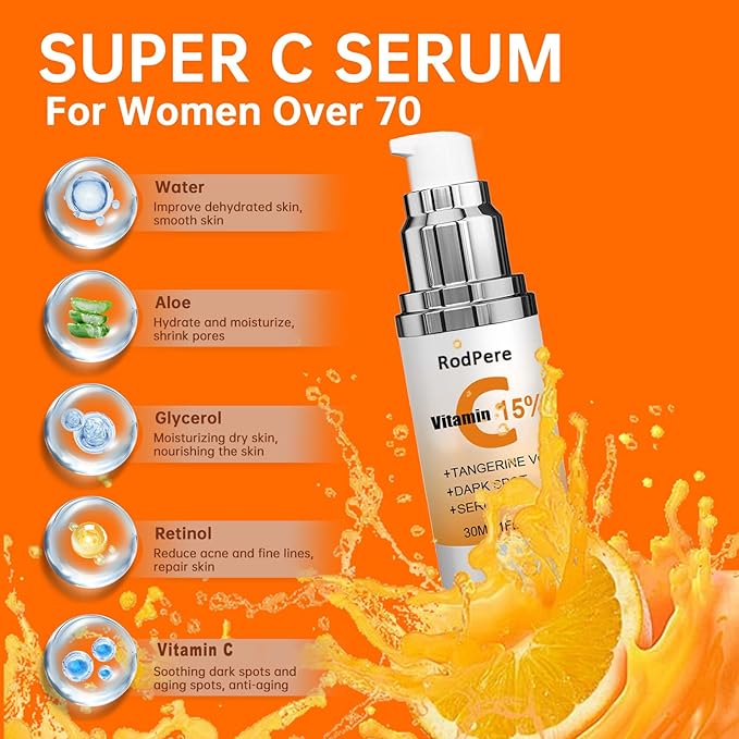 Vitamin Super C Serum For Women Over 70, Anti Wrinkle Vitamin C Retinol Serum For Mature Skin, Dark Spot, Age Spot, Fine Lines, 2 PCS.