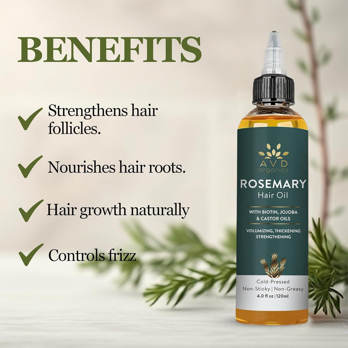 Pure Rosemary Oil for Hair Growth (4.05 fl oz) Infused with Biotin Jojoba & castor Oil | Hair strengthening Treatment | Nourishing & Volumizing– Strengthening, | Non-GMO verified