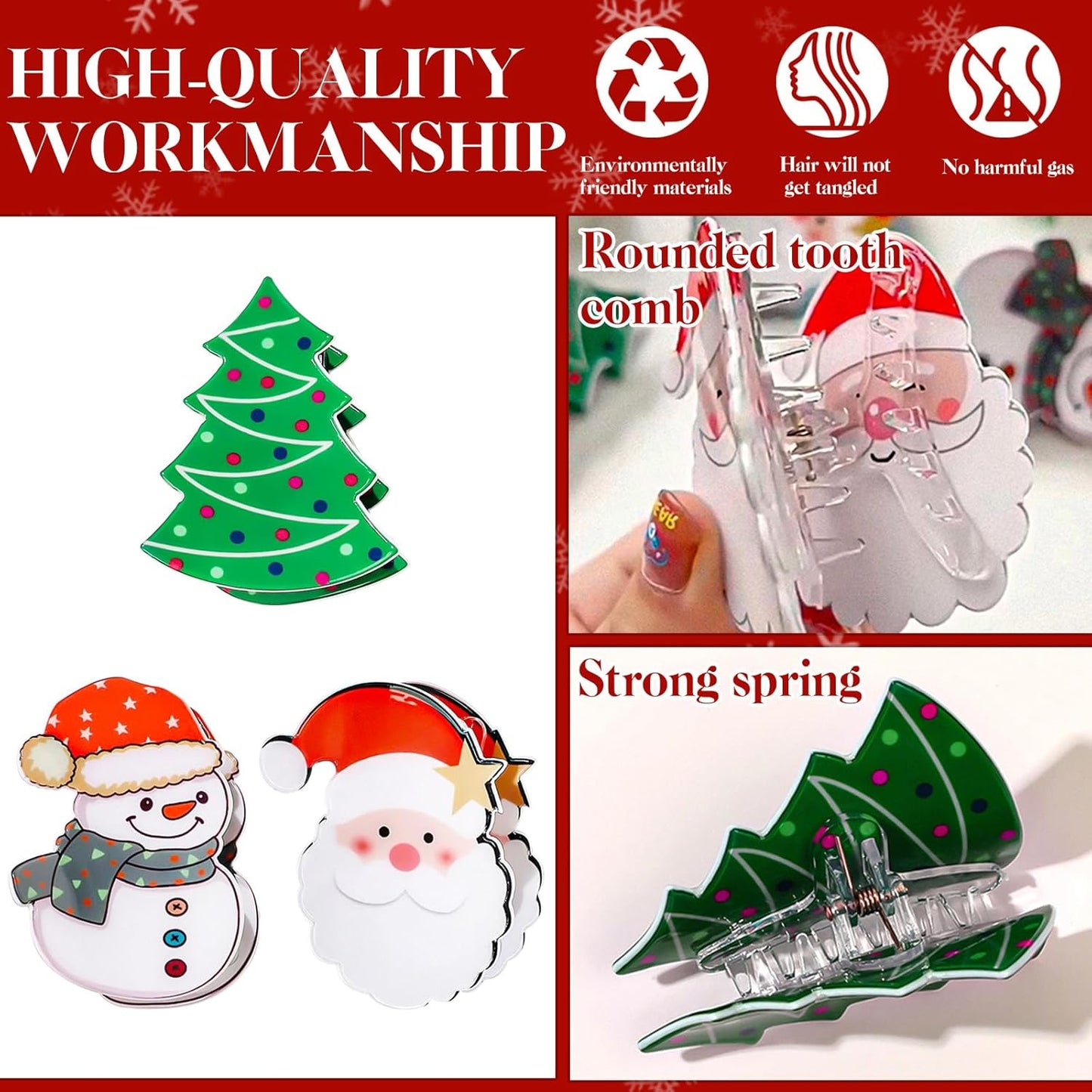 3 Pcs Christmas Hair Clips for Women Girls, Cute Snowman Tree Cartoon Old Man Hair Claw Clips, Large Hair Claw, Christmas Hair Accessories, Winter Xmas Claw Clips for Thick Hair and Thin Hair