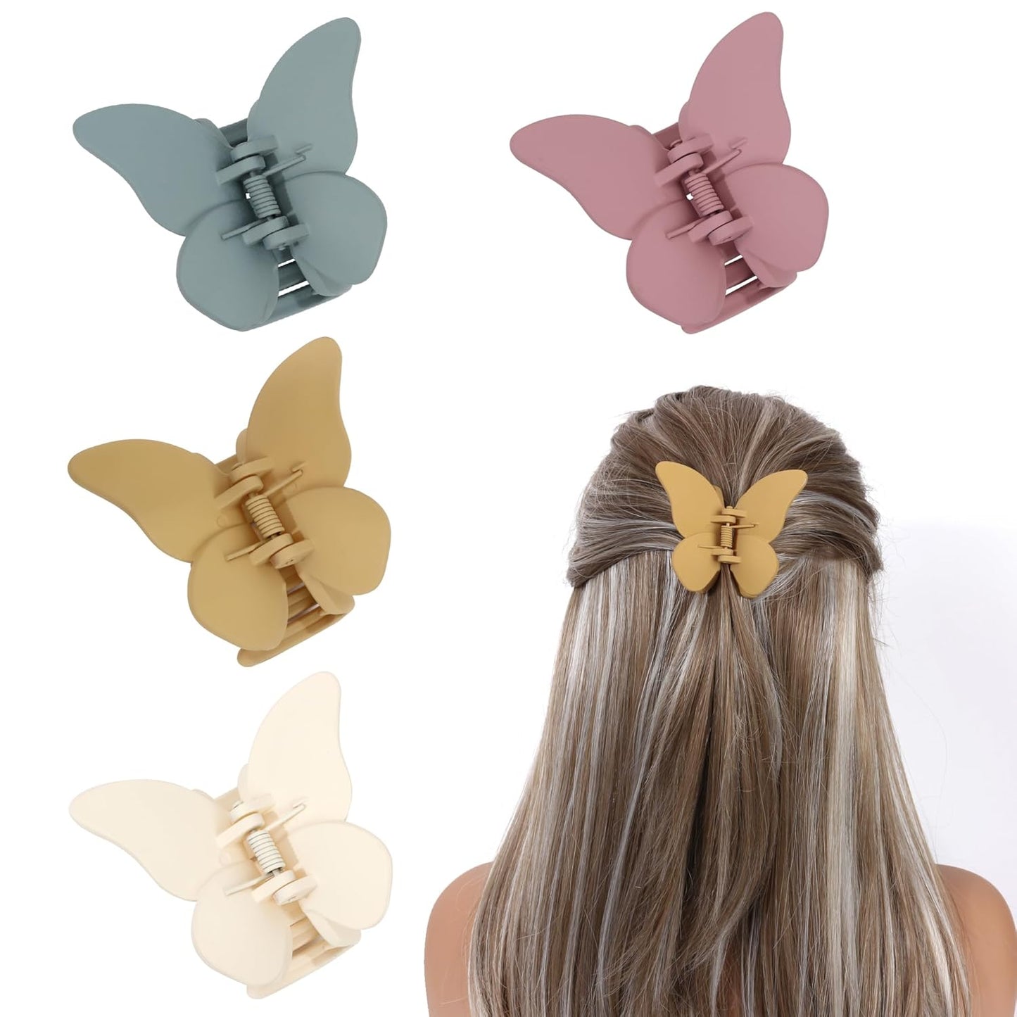 Butterfly Hair clips Hair Accessories for girl women Matte claw clips for Thick or Thin Hair. (Matte 4pcs)