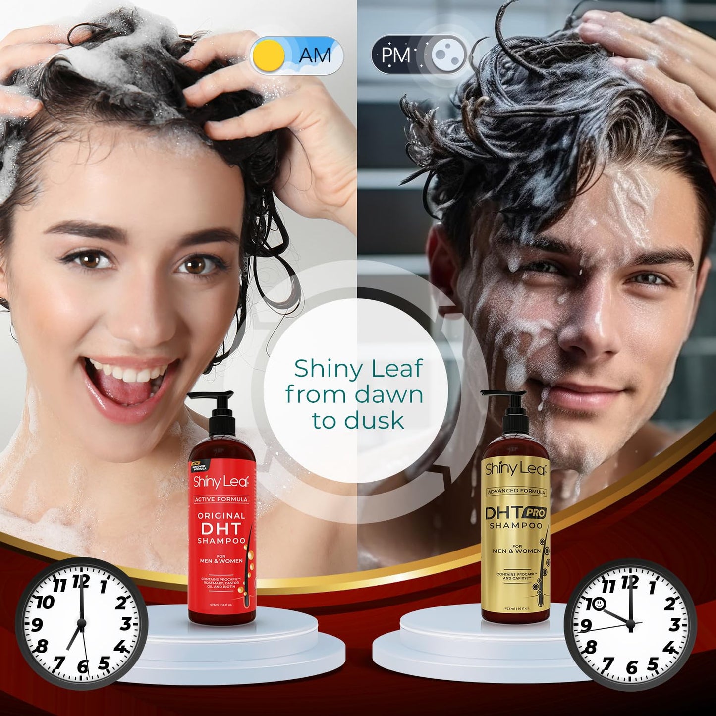 Shiny Leaf DHT Blocker Shampoo And Conditioner Bundle With Procapil, Capixyl, Biotin, Castor Oil – Professional Strength Hair Growth Shampoo And Conditioner Sets for Men And Women (4x16 Fl.Oz)