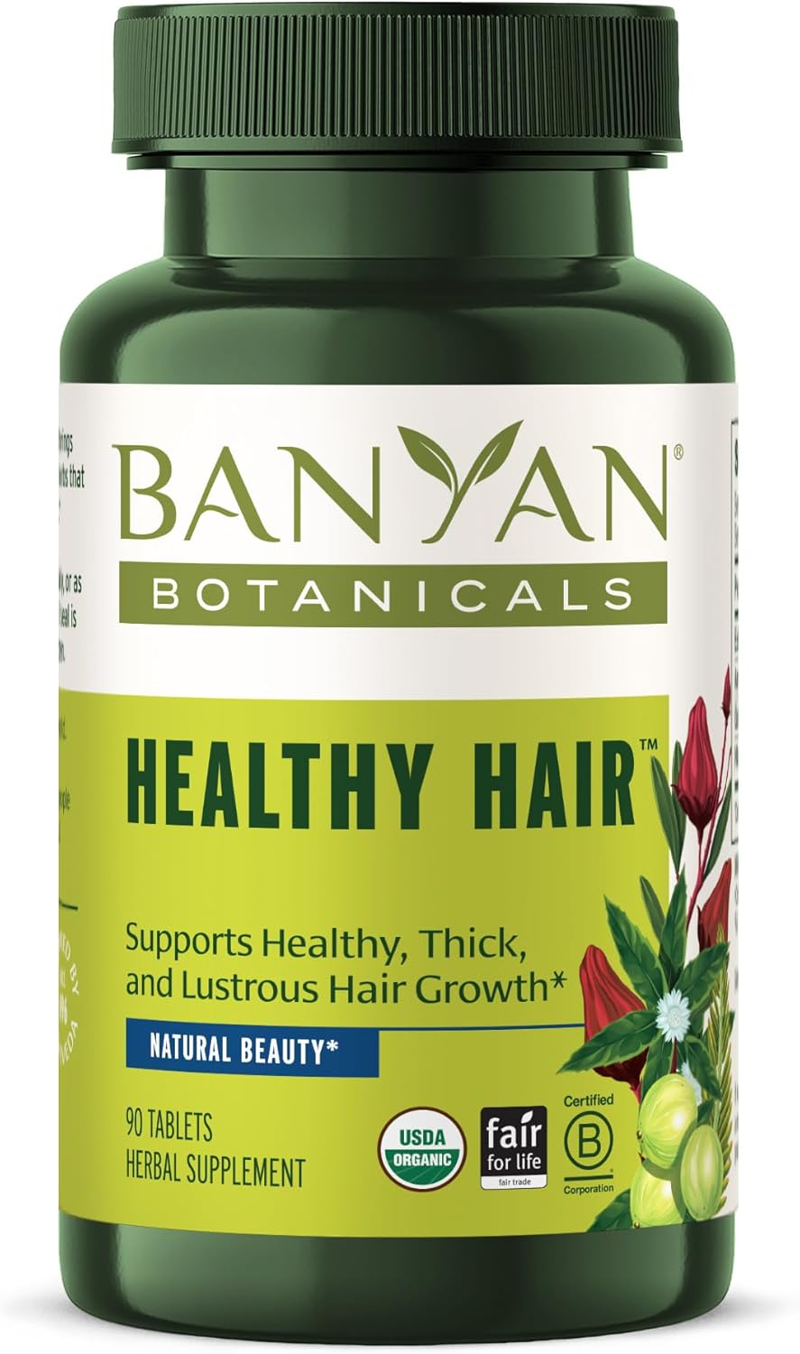 Banyan Botanicals Healthy Hair Tablets – Organic Hair Supplement with Amla & Bhringaraj – Ayurvedic Hair Care for Healthy, Thick & Lustrous Hair* – 90 Tablets – Non GMO Sustainably Sourced Vegan