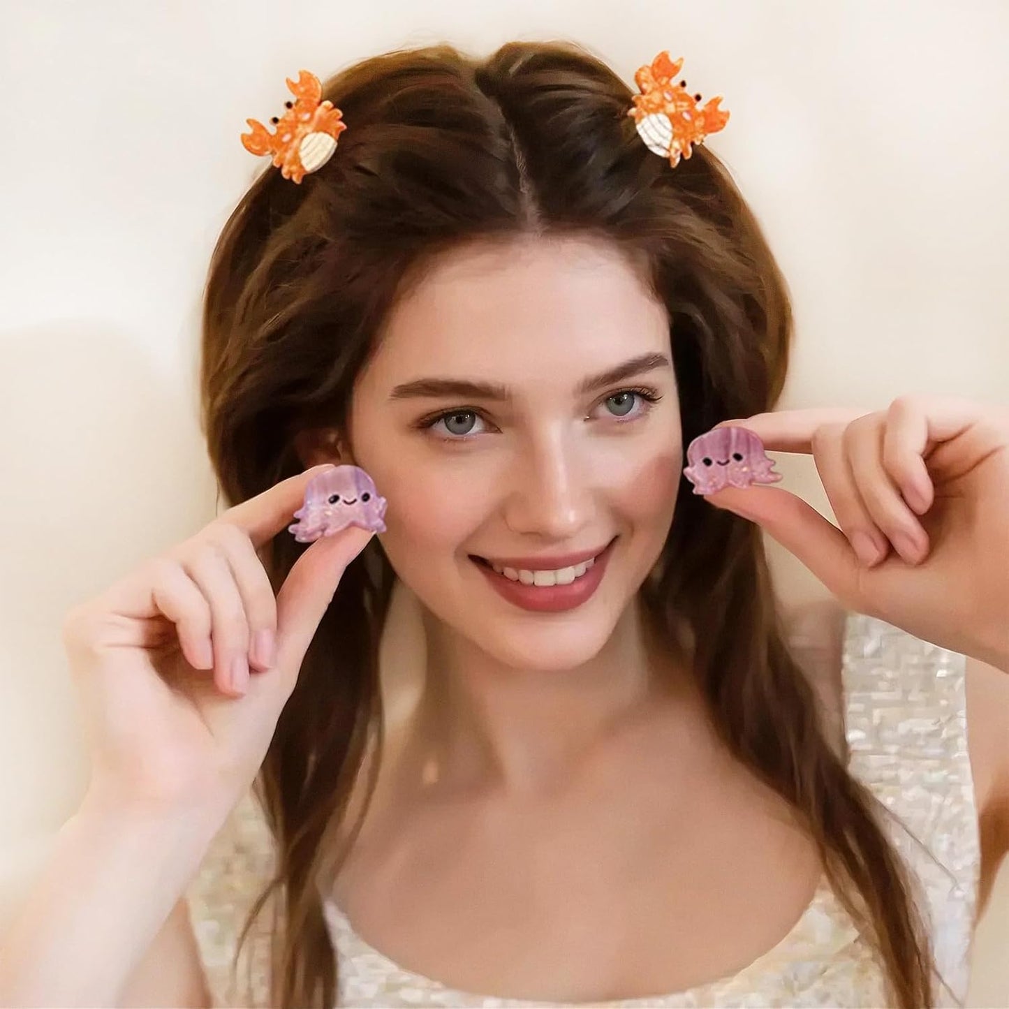 6 Pcs Ocean Animal Hair Claw Clips for Women, Octopus, Whale, Crab, Conch, Dolphin, Seahorse, Starfish Hair Clips, Small Hair Claw, Cute Claw Clip, Non-Slip Hair Accessories for Thick and Thin Hair