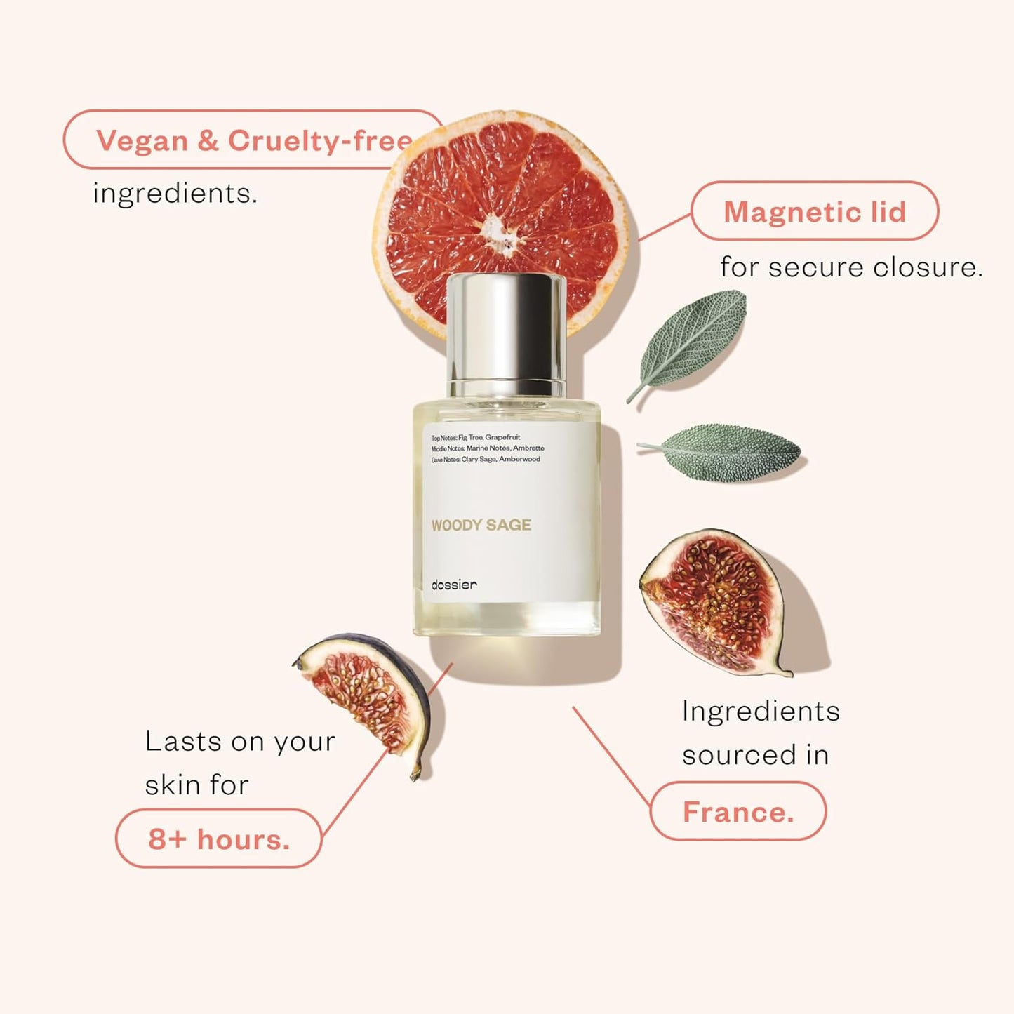 Dossier - Woody Sage - Eau de Parfum - Inspired by J.Malone's Wood Sage & Sea Salt - Perfume Luxury - Pure Infused - Paraben-Free - Vegan - For Women Men Unisex - Fragrance 3.4 Fl oz (Spray 100ml)