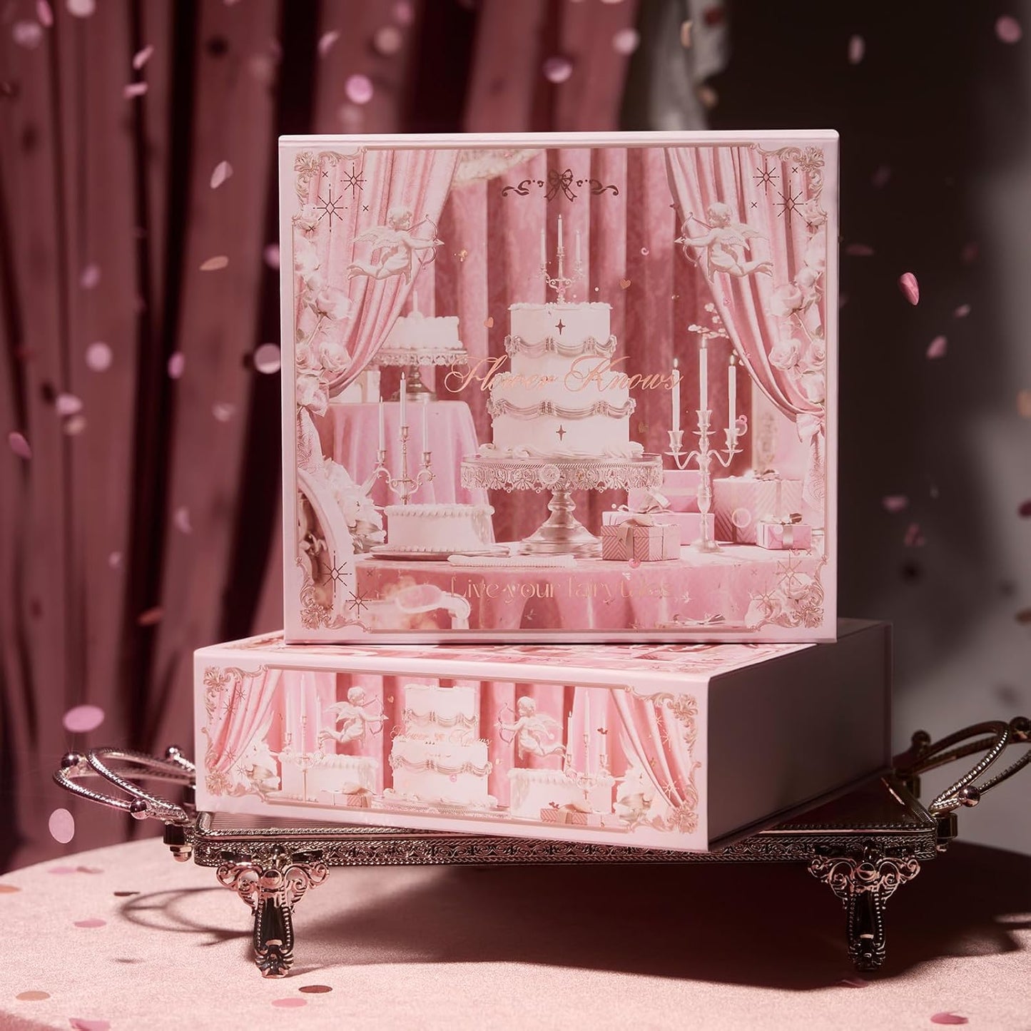 Flower Knows Strawberry Cupid 4-Piece Makeup Gift Box Set-Fairy Pink Moments Set, Lip Cream + Solid Perfume + Pocket Mirror + Folding Gift Box(01 Fairy Pink Moments Set)